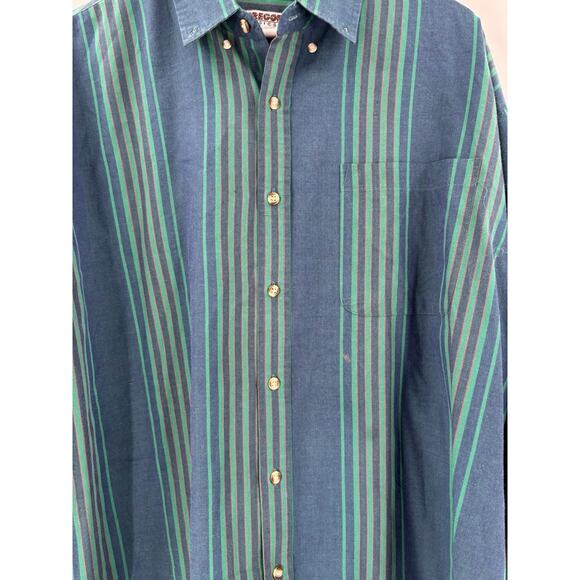 McGregor Classics Button Down Shirt Mens 2XL XXL Blue Green Striped Long Sleeves - Picture 4 of 16